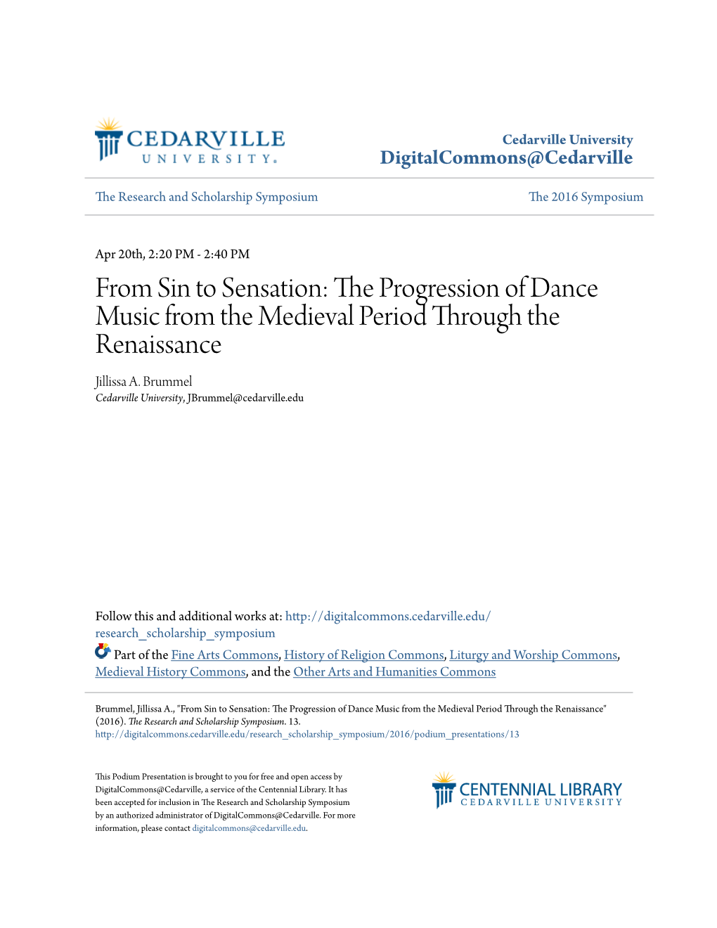 The Progression of Dance Music from the Medieval Period Through The