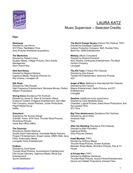 LAURA KATZ Music Supervisor – Selected Credits