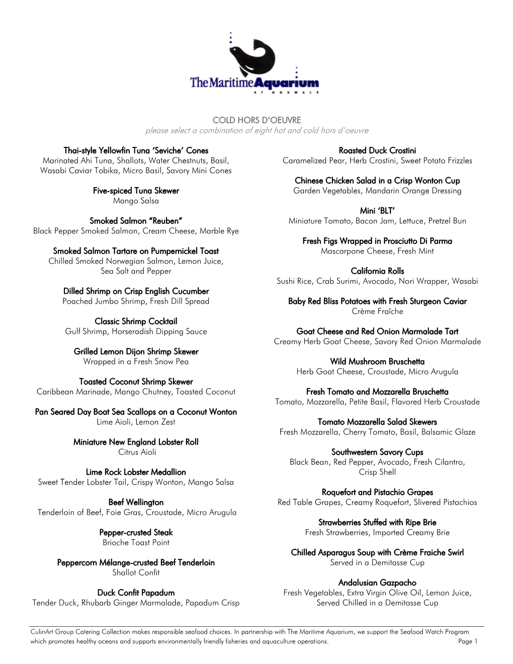 Maritime Aquarium Menu