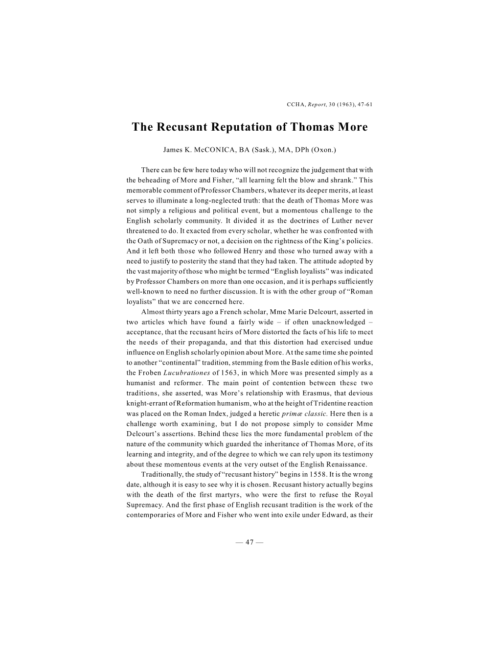 The Recusant Reputation of Thomas More