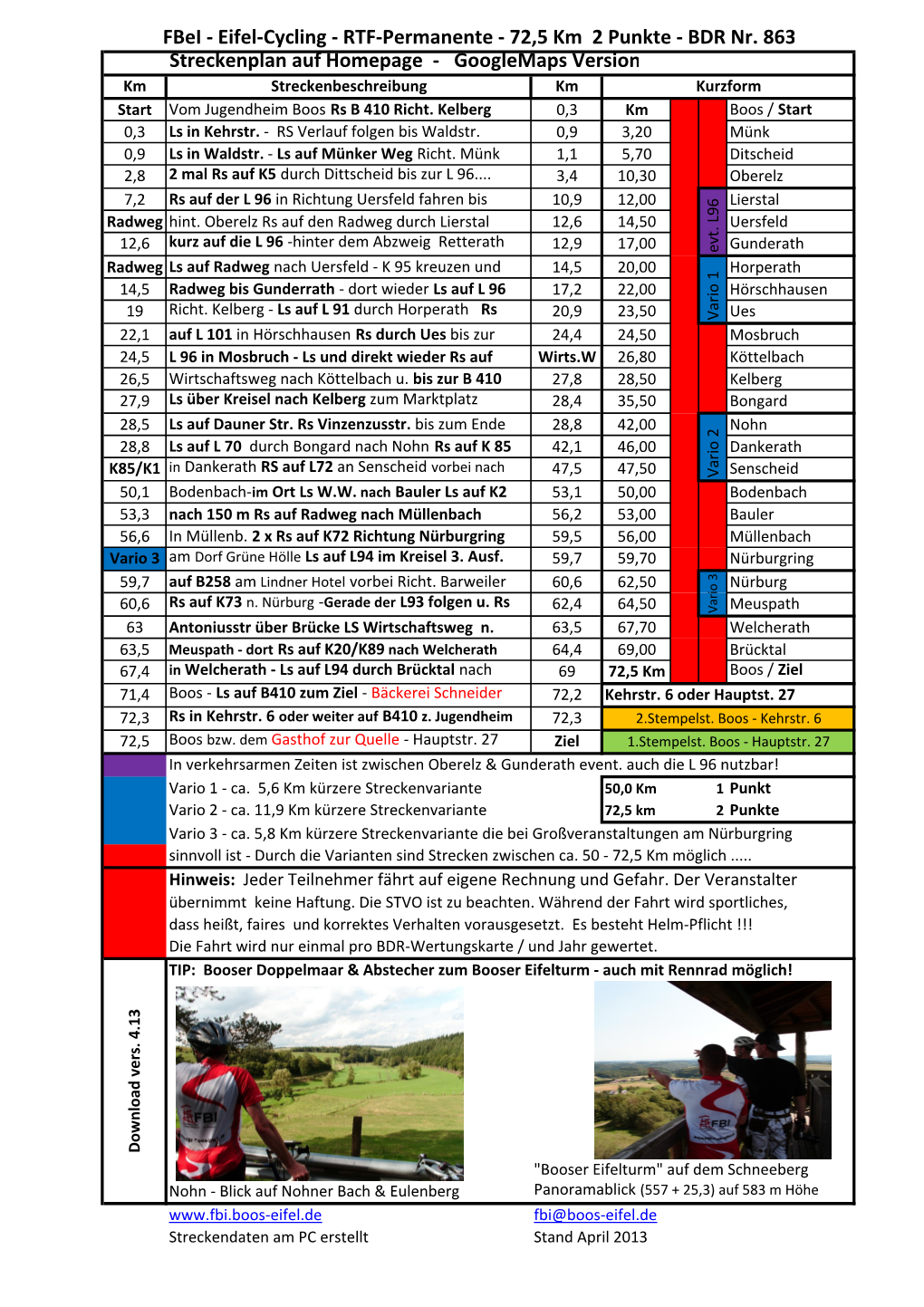 Eifel-Cycling - RTF-Permanente - 72,5 Km 2 Punkte - BDR Nr