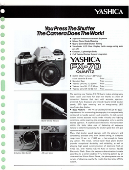 Yashica/Contax System Integration YASHICA (?~C7l@ QUARTZ • BODY ONLY Wltwo 1.55V Silver- Oxide Batteries & Strap Price