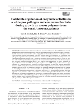Catabolite Regulation of Enzymatic Activities in a White Pox Pathogen and Commensal Bacteria During Growth on Mucus Polymers from the Coral Acropora Palmata