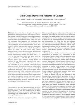 Cilia Gene Expression Patterns in Cancer MAX SHPAK 1,2 , MARCUS M