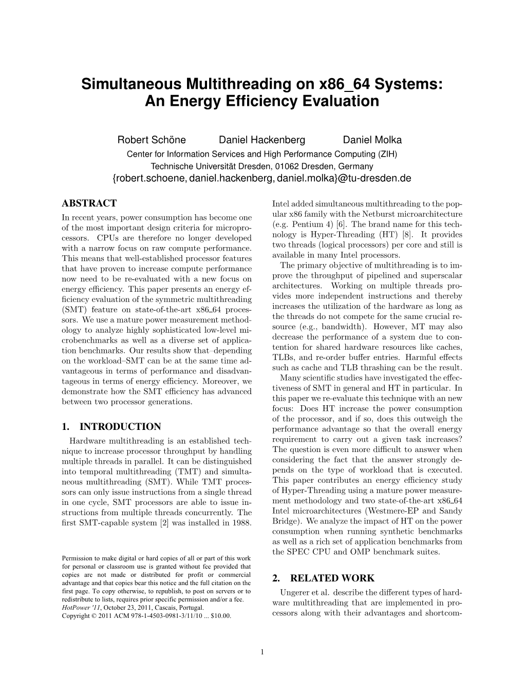 Simultaneous Multithreading on X86 64 Systems: an Energy Efﬁciency Evaluation