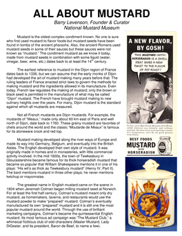 ALL ABOUT MUSTARD Barry Levenson, Founder & Curator National Mustard Museum