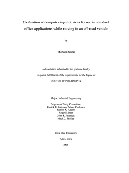 Evaluation of Computer Input Devices for Use in Standard Office Applications While Moving in an Off-Road Vehicle