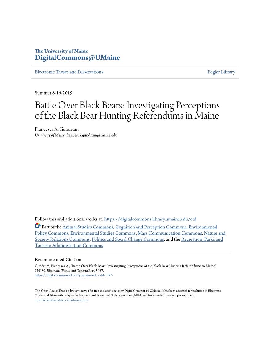 Investigating Perceptions of the Black Bear Hunting Referendums in Maine Francesca A
