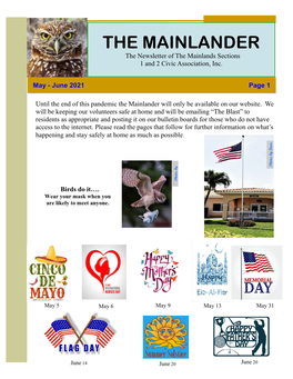 THE MAINLANDER the Newsletter of the Mainlands Sections 1 and 2 Civic Association, Inc