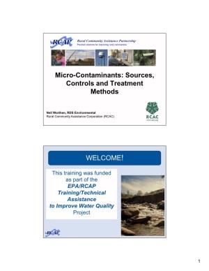 Micro-Contaminants: Sources, Controls and Treatment Methods