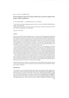 The Incubation Period of Beet Yellowing Viruses in Sugar-Beet Under Field Conditions