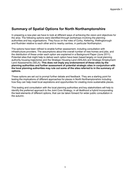 Summary of Spatial Options for North Northamptonshire