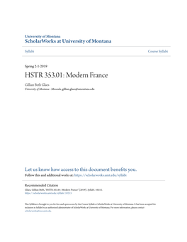 Modern France Gillian Beth Glaes University of Montana - Missoula, Gillian.Glaes@Umontana.Edu
