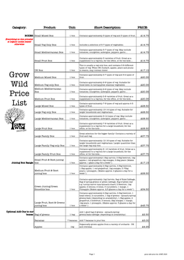 Grow Wild Price List JUNE 2020 Category: Product: Unit: Short Description: PRICE