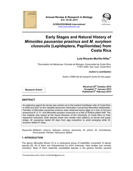 Early Stages and Natural History of Mimoides Pausanias Prasinus and M