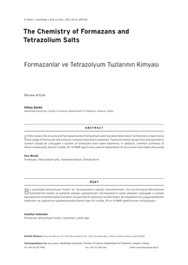 The Chemistry of Formazans and Tetrazolium Salts