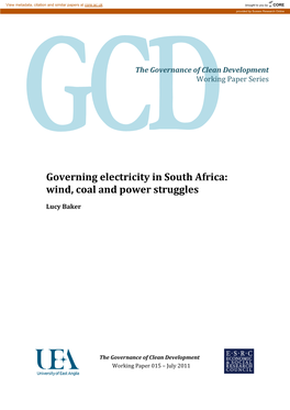 Governing Electricity in South Africa: Wind, Coal and Power Struggles