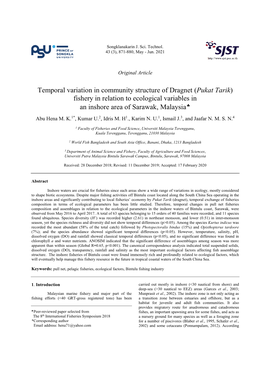 (Pukat Tarik) Fishery in Relation to Ecological Variables in an Inshore Ar