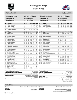 Los Angeles Kings Game Notes