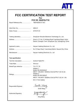 FCC CERTIFICATION TEST REPORT for FCC ID: 2AQYQ-T10 Report Reference No
