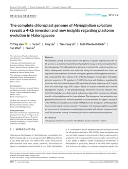 The Complete Chloroplast Genome of Myriophyllum Spicatum Reveals a 4-Kb Inversion and New Insights Regarding Plastome Evolution in Haloragaceae