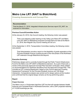 Metro Line LRT (NAIT to Blatchford) Crossing Assessments and Concept Plan