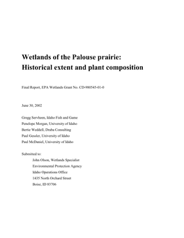 Wetlands of the Palouse Prairie: Historical Extent and Plant Composition