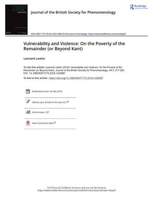 Vulnerability and Violence: on the Poverty of the Remainder (Or Beyond Kant)