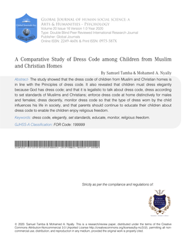 A Comparative Study of Dress Code Among Children from Muslim and Christian Homes by Samuel Tamba & Mohamed A