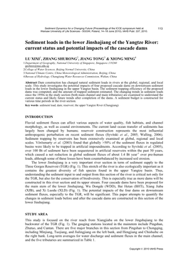 Sediment Loads in the Lower Jinshajiang of the Yangtze River: Current Status and Potential Impacts of the Cascade Dams