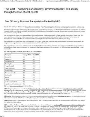 Fuel Efficiency: Modes of Transportation Ranked by MPG | True Cost