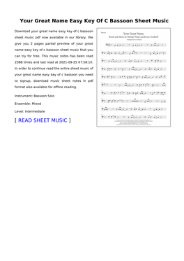 Your Great Name Easy Key of C Bassoon Sheet Music