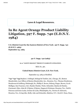 In Re Agent Orange Product Liability Litigation, 597 F