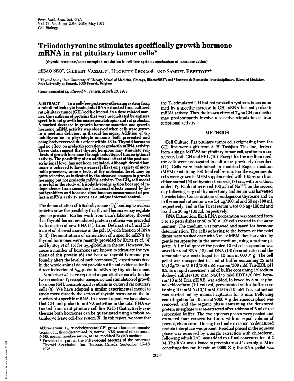 Triiodothyronine Stimulates Specifically Growth Hormone Mrna