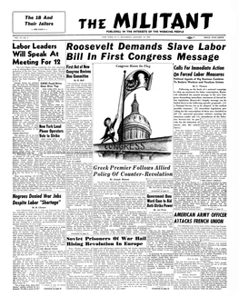 Roosevelt Demands Slave Labor Bill in First Congress Message