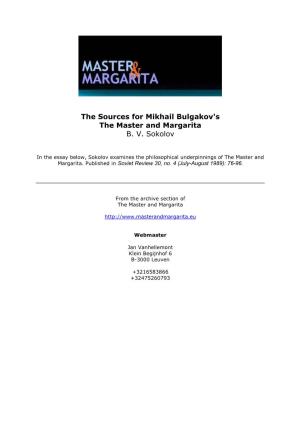 The Sources for the Master and Margarita
