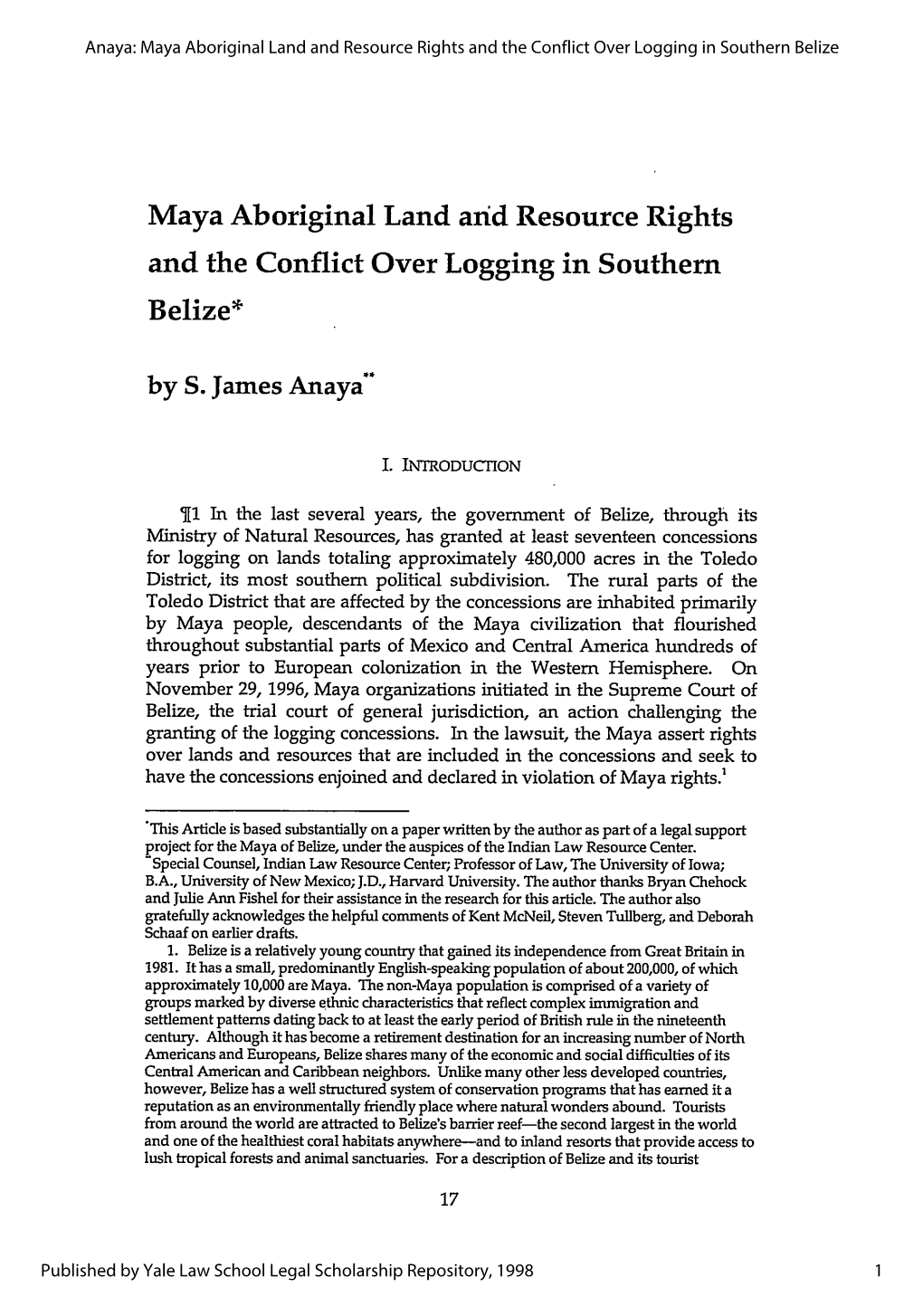 Maya Aboriginal Land and Resource Rights and the Conflict Over Logging in Southern Belize