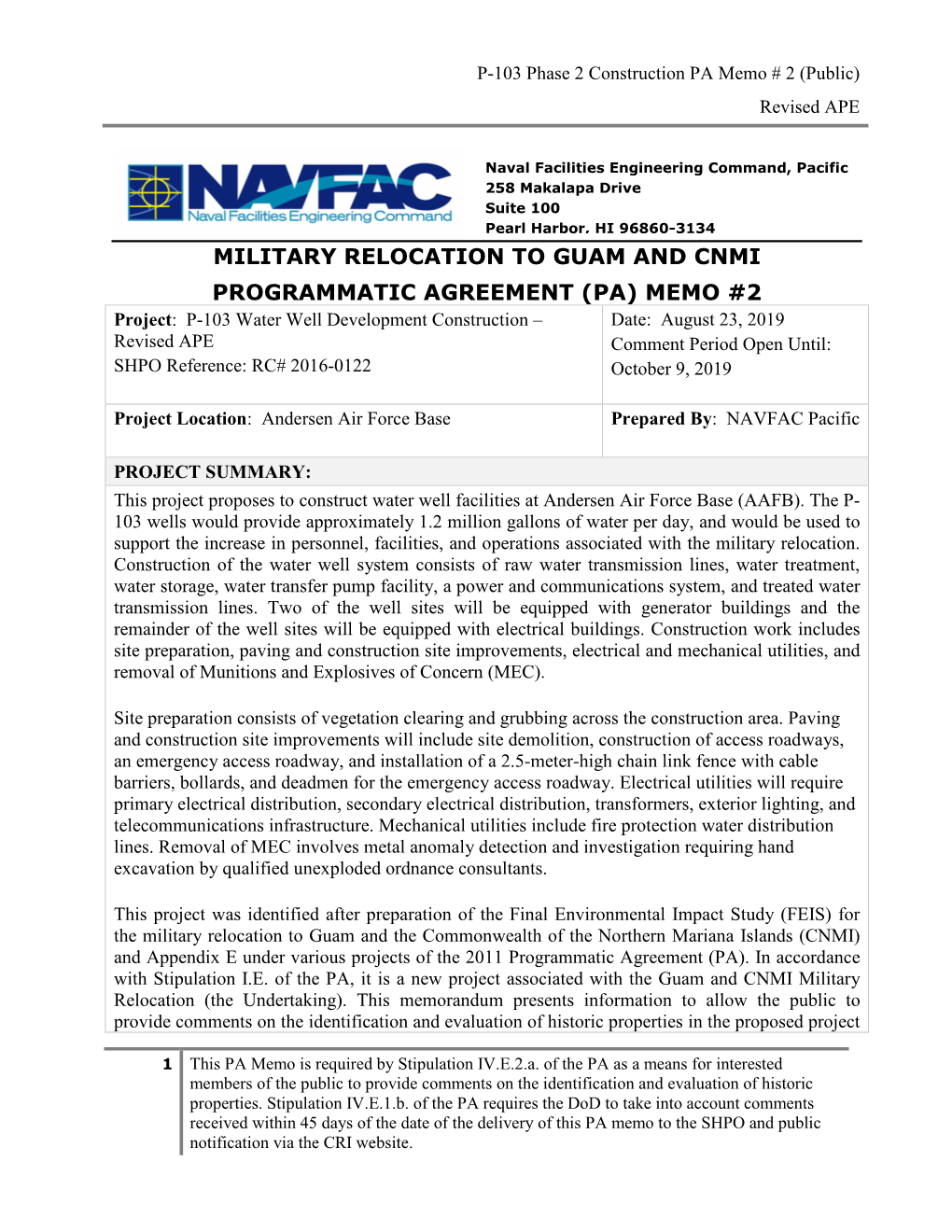 J-001 Utilities and Site Improvements PA Memo