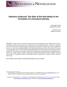 Atheisms Unbound: the Role of the New Media in the Formation of a Secularist Identity