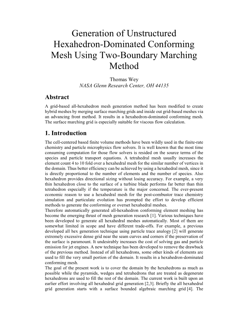 Generation of Unstructured Hexahedron-Dominated Conforming Mesh Using Two-Boundary Marching Method