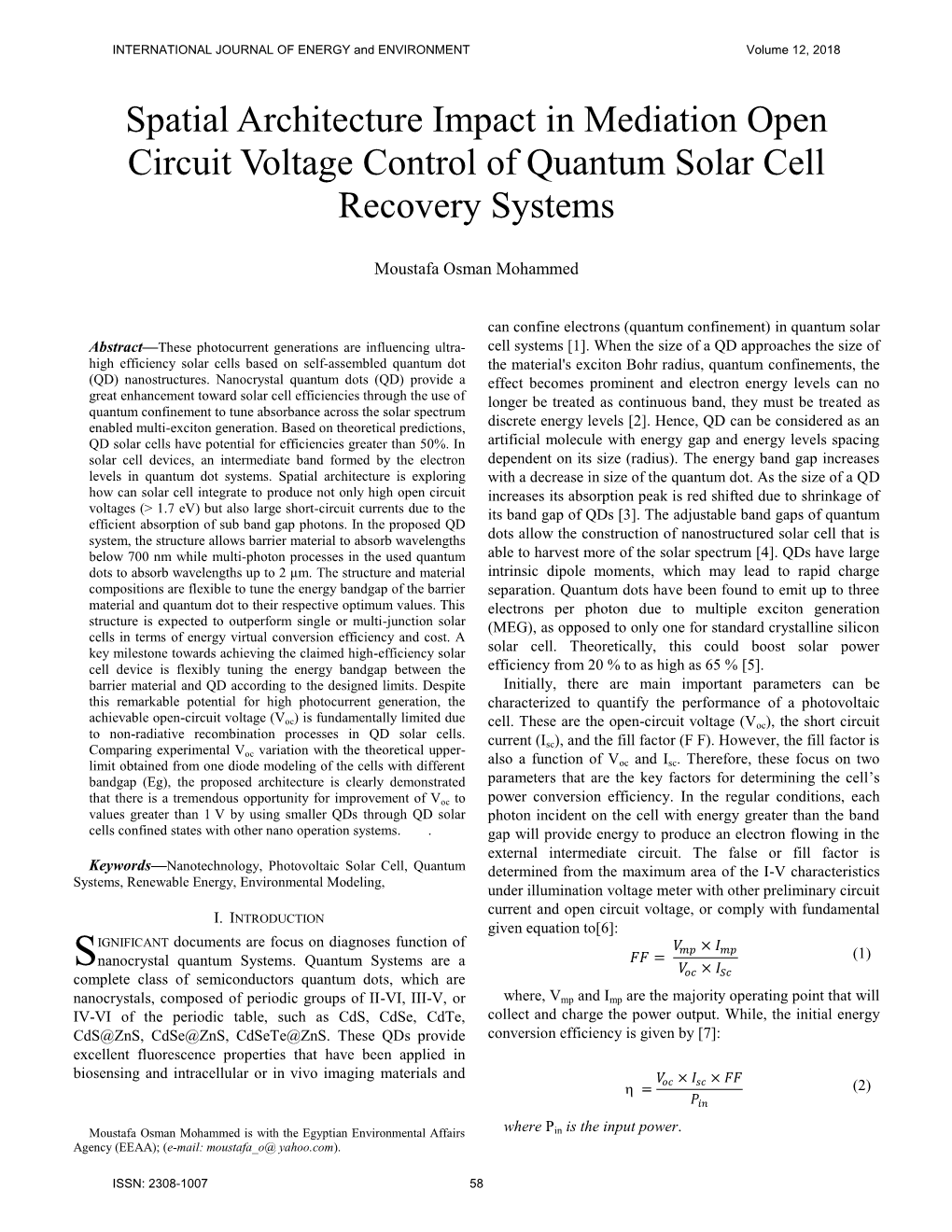 Spatial Architecture Impact in Mediation Open Circuit Voltage Control of Quantum Solar Cell Recovery Systems