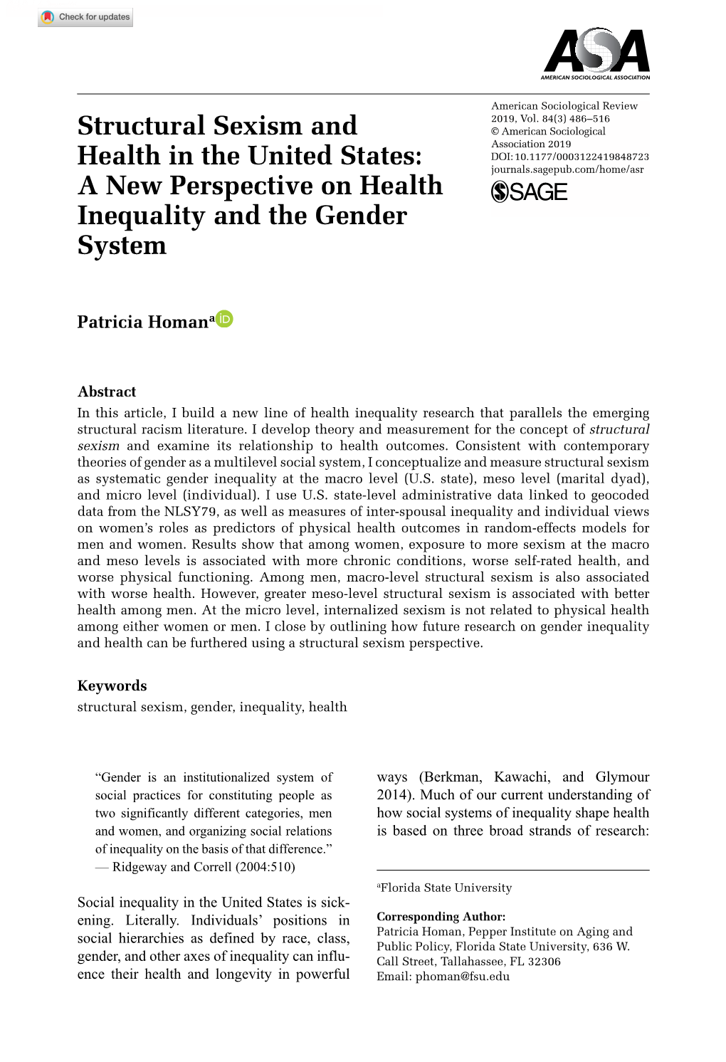 Structural Sexism and Health in the United States