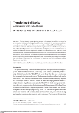 Translating Solidarity an Interview with Nehad Salem Introduced and Interviewed by Hala Halim