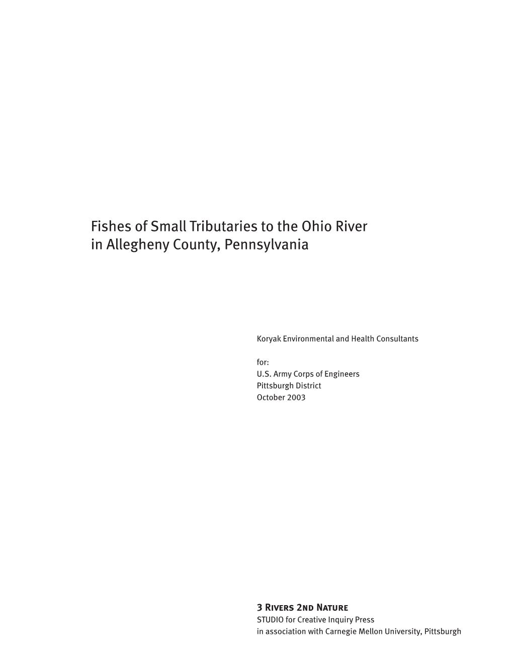 Fishes of Small Tributaries to the Ohio River in Allegheny County, Pennsylvania