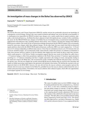 An Investigation of Mass Changes in the Bohai Sea Observed by GRACE
