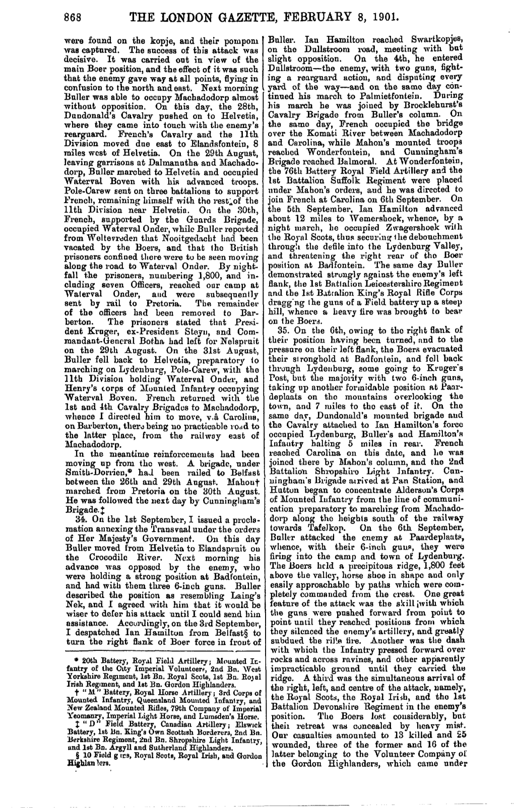 THE LONDON GAZETTE, FEBKUABY 8, 1901. Were Found on the Kopje, and Their Pompom Buller