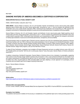 Danone Waters of America Becomes a Certified B Corporation