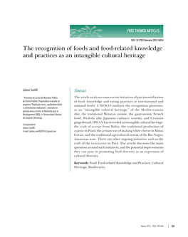 The Recognition of Foods and Food-Related Knowledge and Practices As an Intangible Cultural Heritage