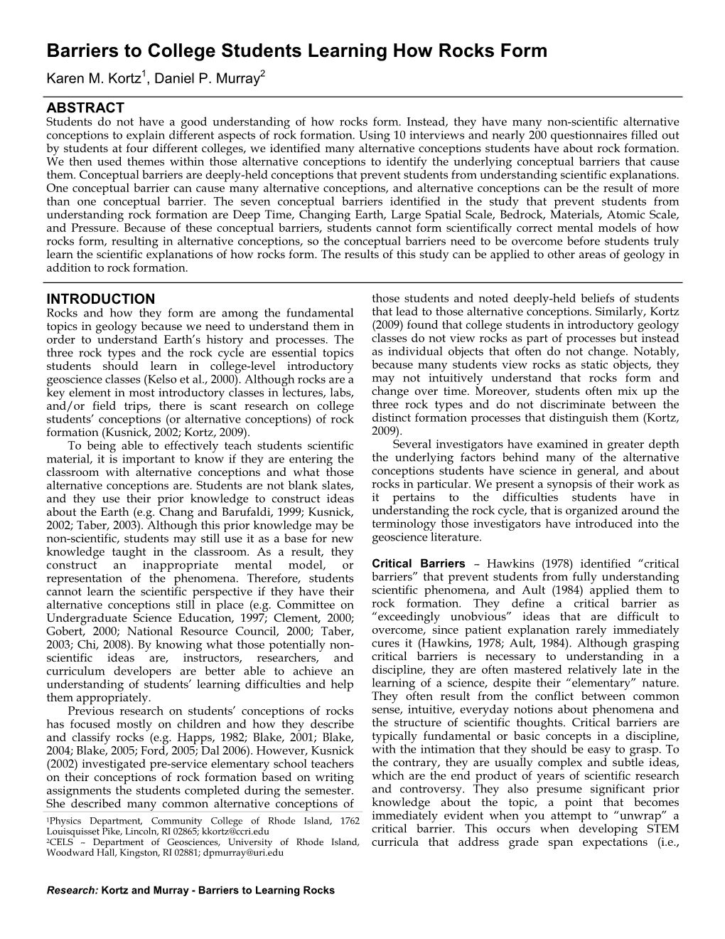 Barriers to College Students Learning How Rocks Form