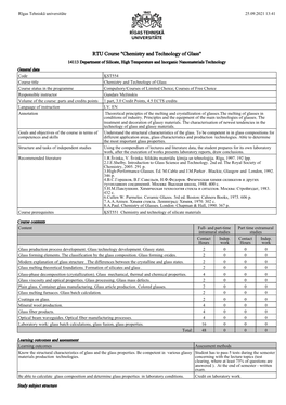 RTU Course "Chemistry and Technology of Glass"